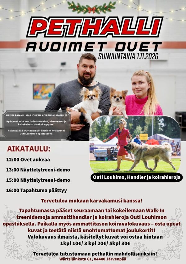 Pethalli Avoimet ovet sunnuntaina 1.11.2026 klo 12–16
